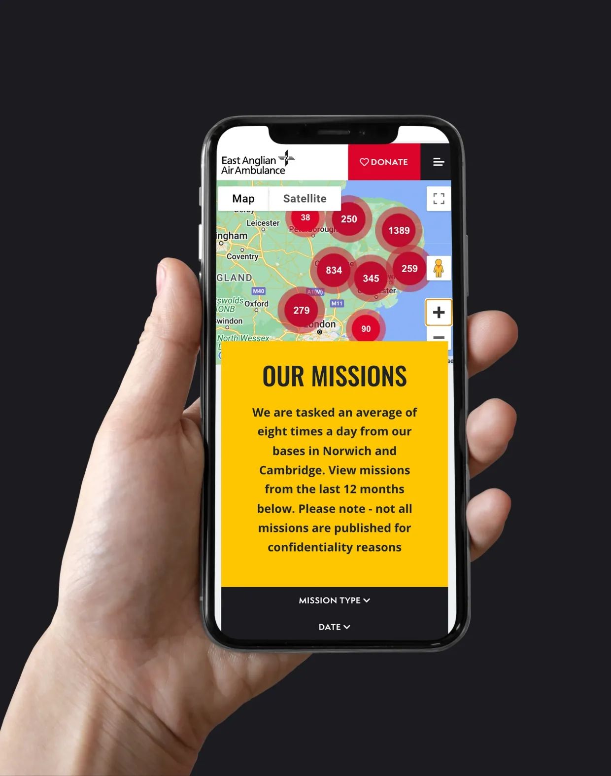 East Anglian Air Ambulance mobile website example