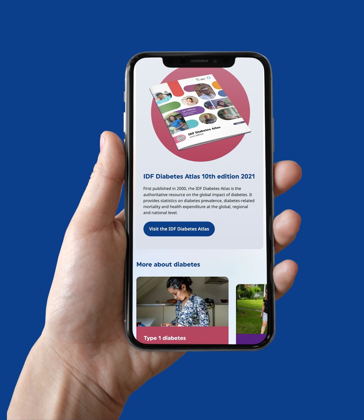 Mobile view of the International Diabetes Federation (IDF) website showcasing responsive design and clean user interface on a smartphone screen.