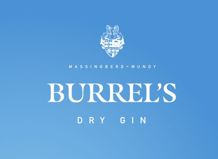 Burrel's Dry Gin logo on blue background