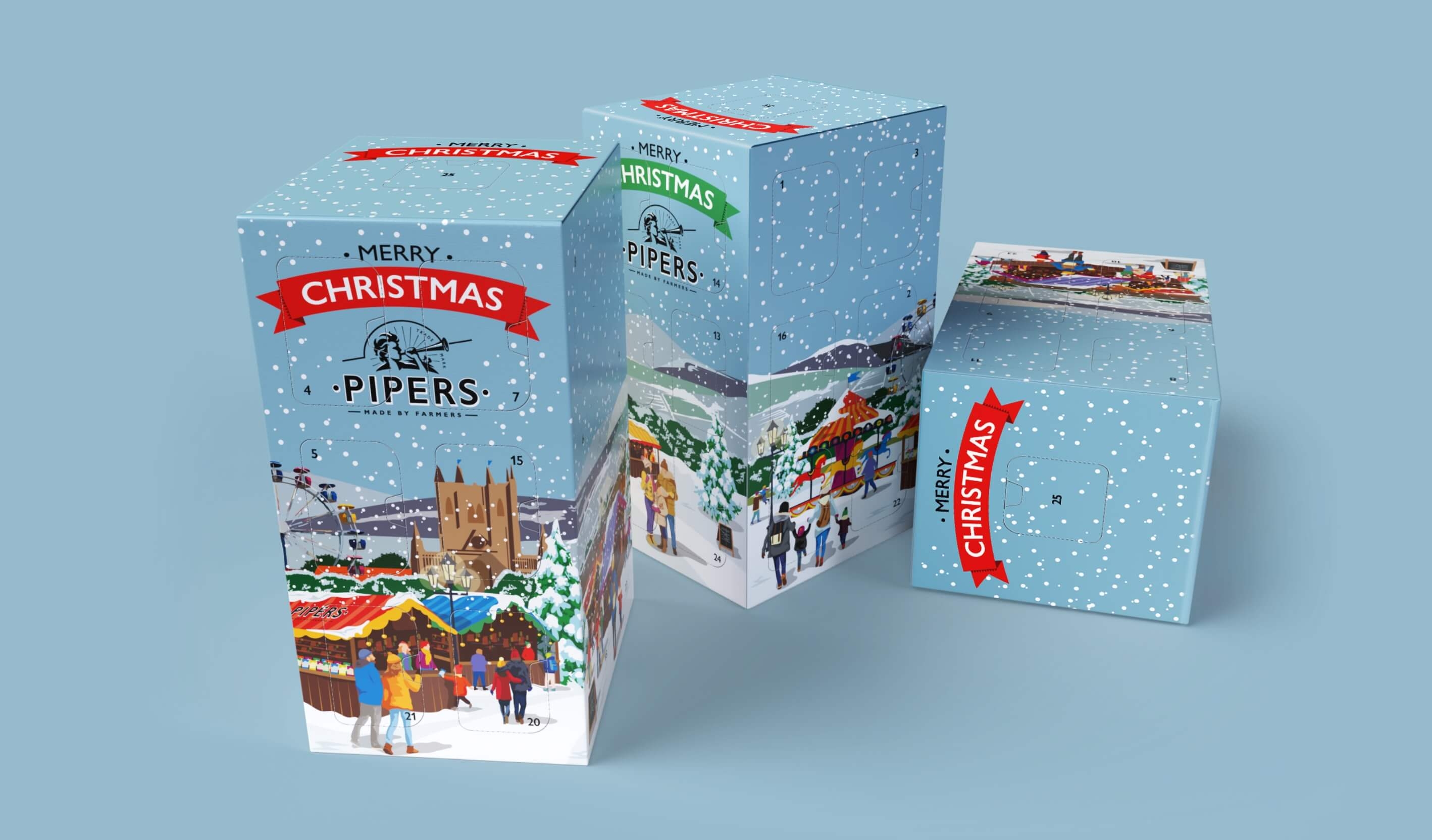 Pipers Crisp advent calendars shown on different angles