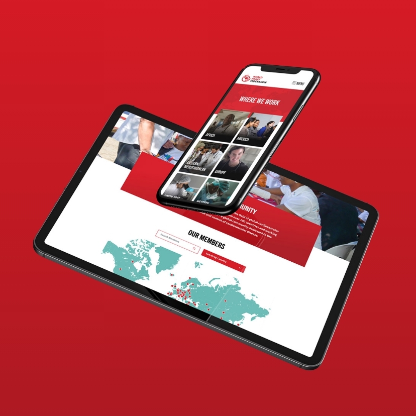 World Heart Federation website being displayed on a tablet device and a mobile phone