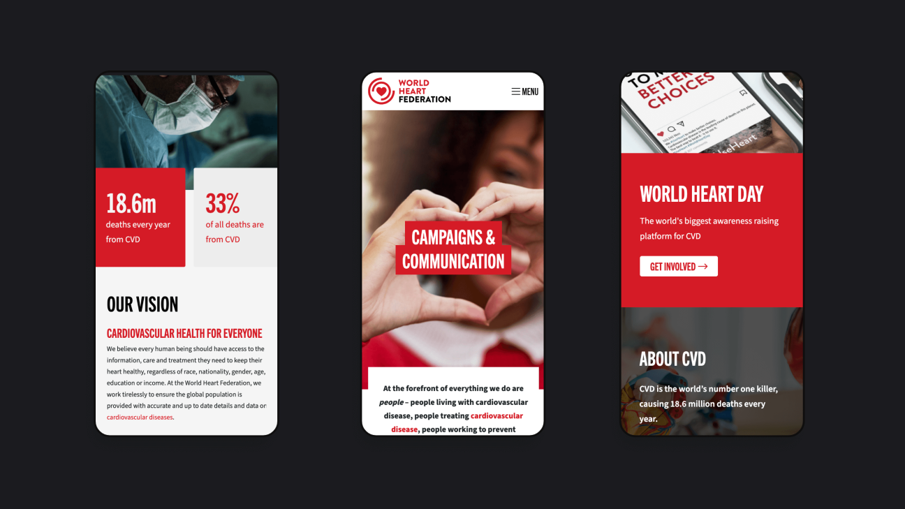 World Heart Federation website shown on mobile devices